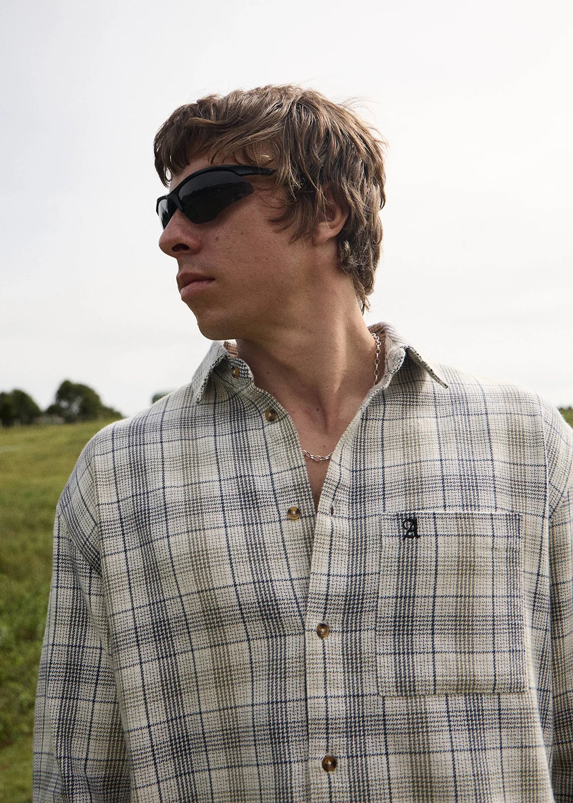 Mens Shelter Long Sleeve White Check - Image 7