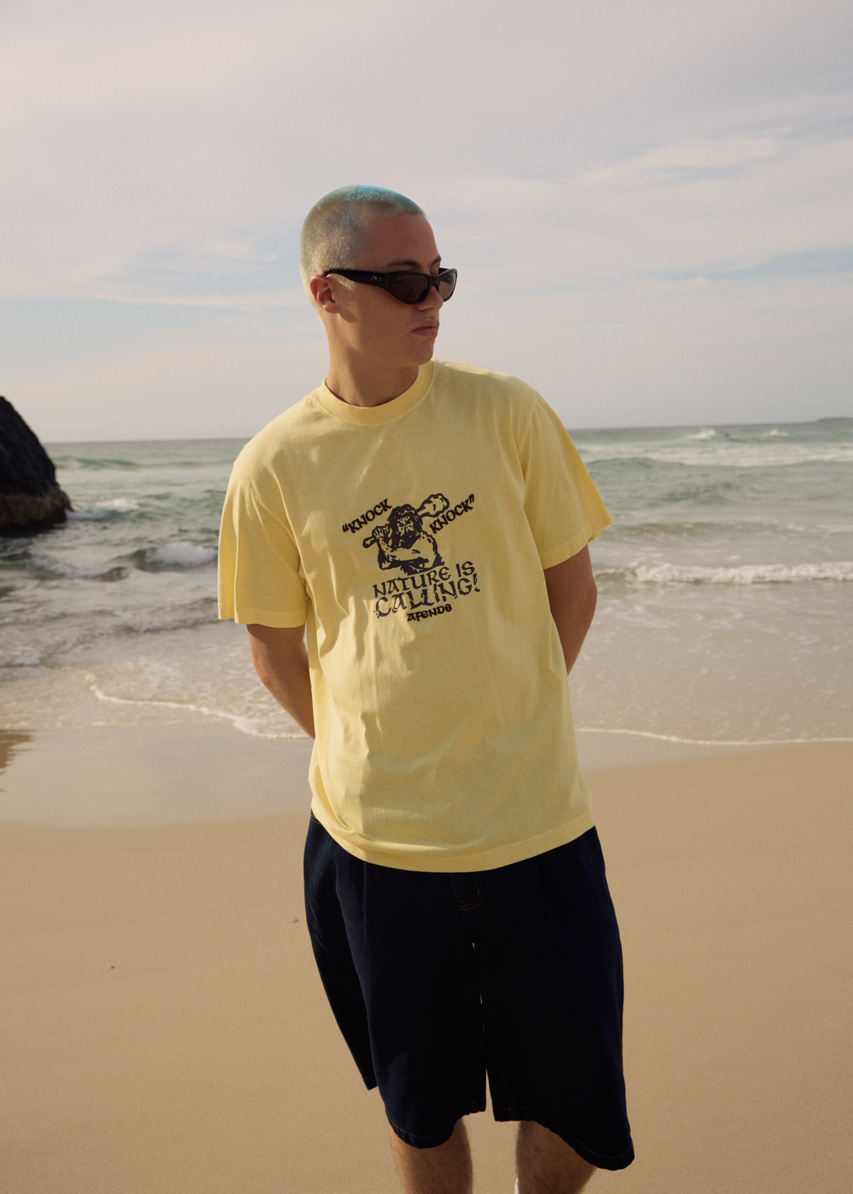 Mens Knock Knock T Shirt Washed Lemon - Image 2