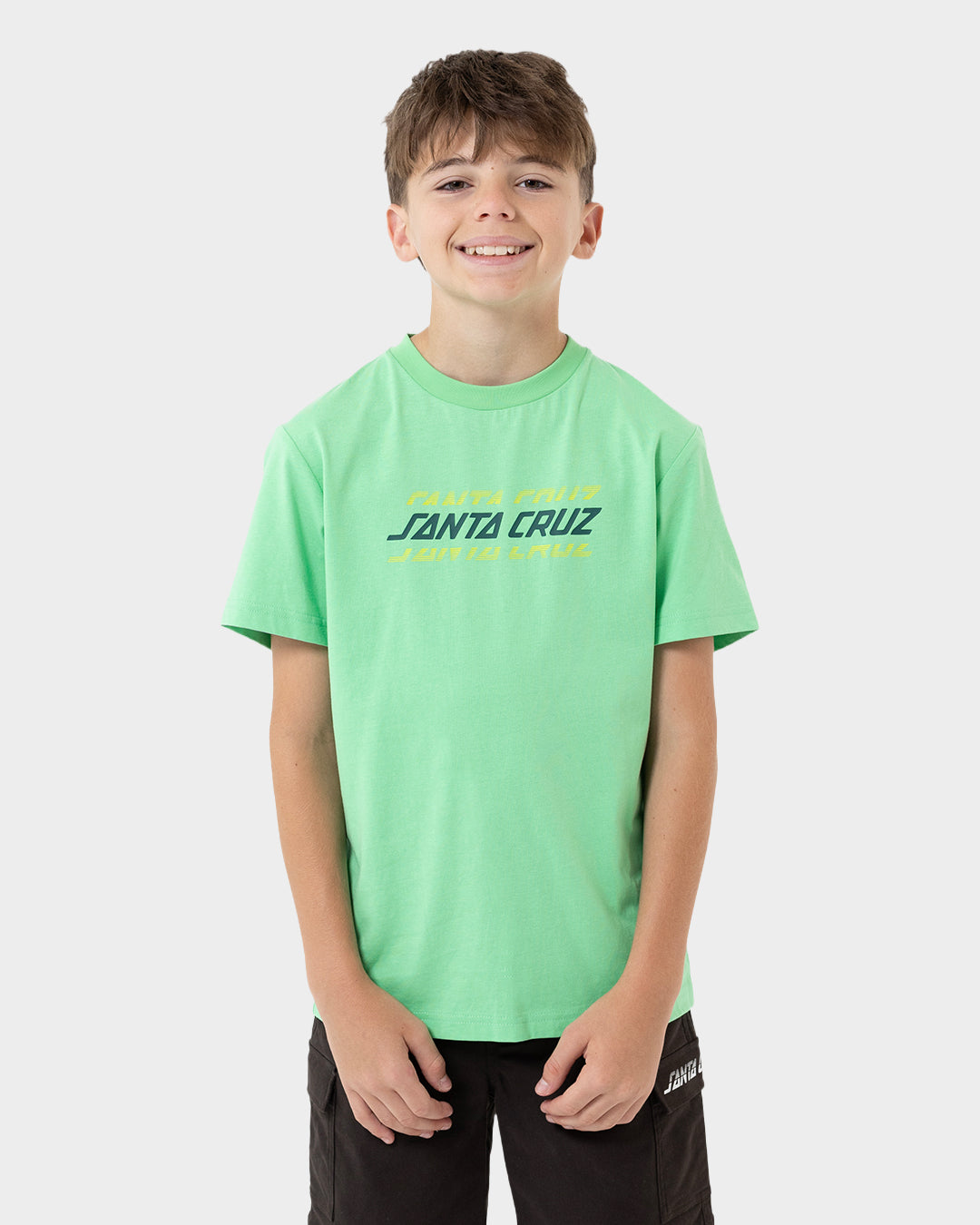 Kids Multi Split Strip T Shirt Light Green - Image 3