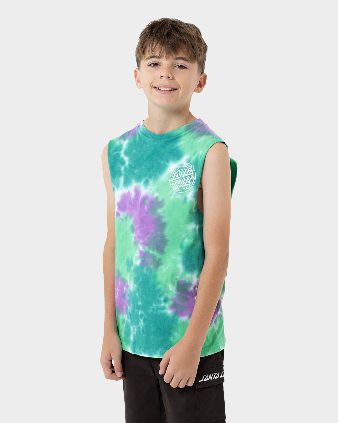 Kids Industrial Dot Mono Singlet Light Green Tie Dye - Image 4