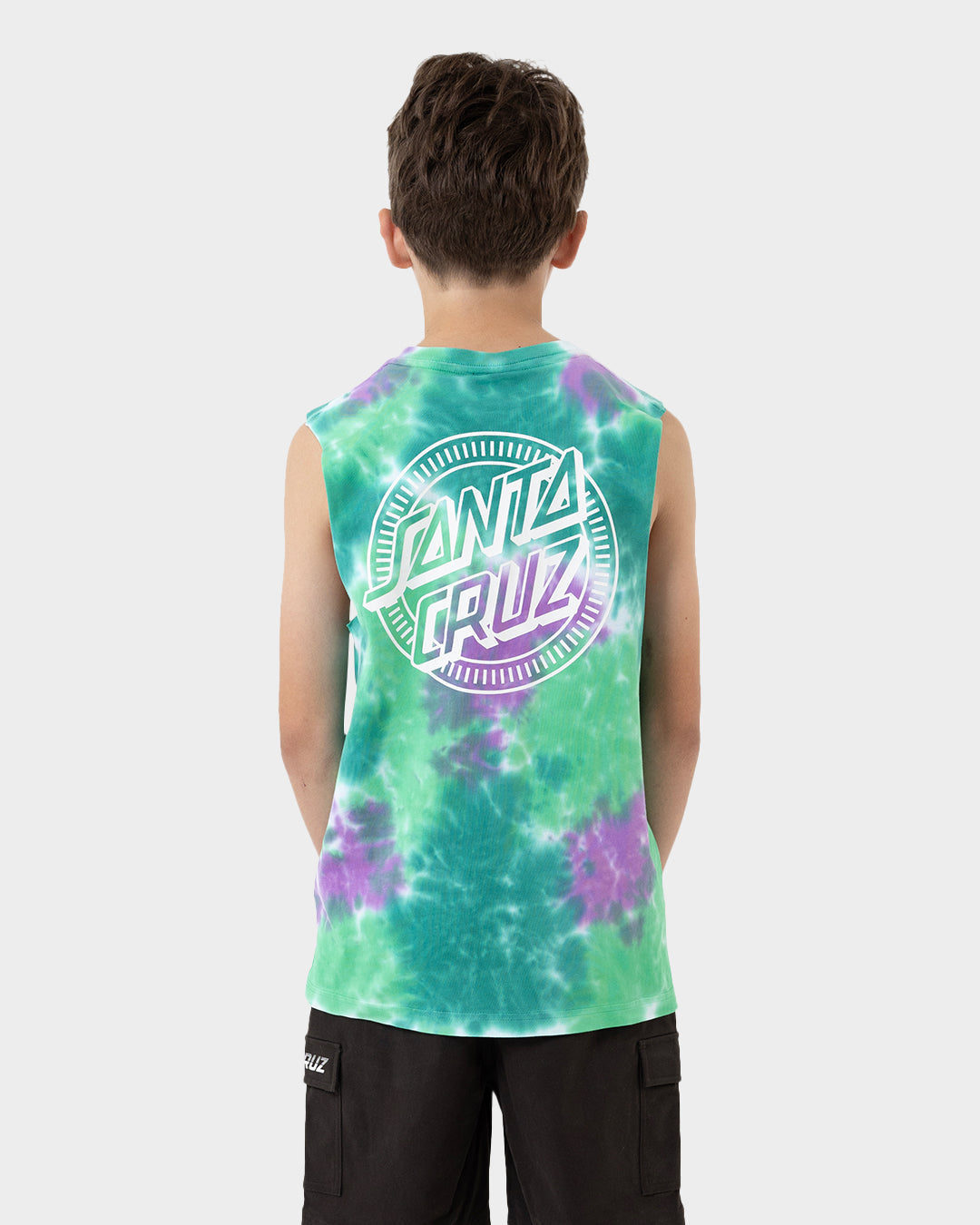 Kids Industrial Dot Mono Singlet Light Green Tie Dye - Image 5