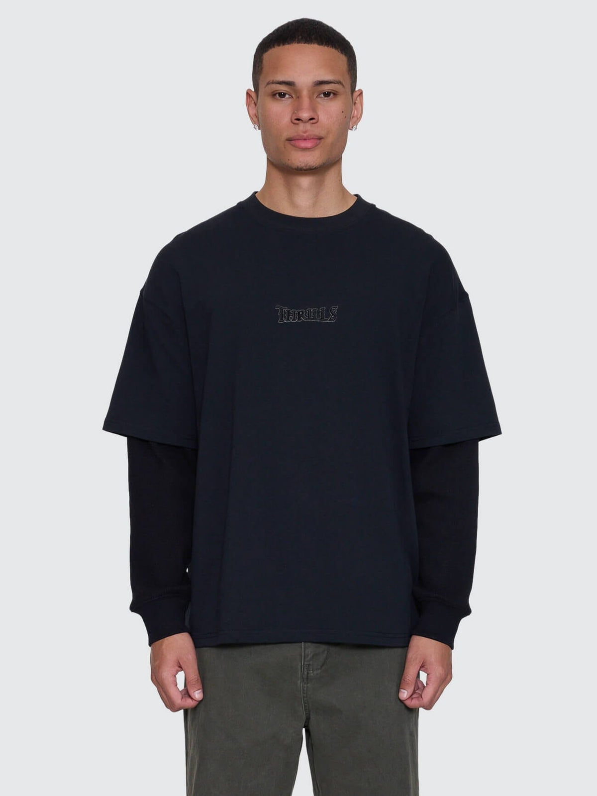 Mens Web Of Deceit Layer Box Crop Oversize Long Sleeve T Shirt Faded Black - Image 4