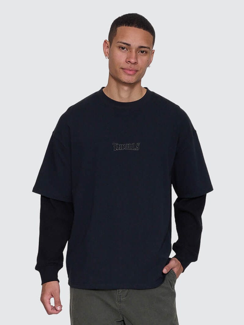 Mens Web Of Deceit Layer Box Crop Oversize Long Sleeve T Shirt Faded Black - Image 1