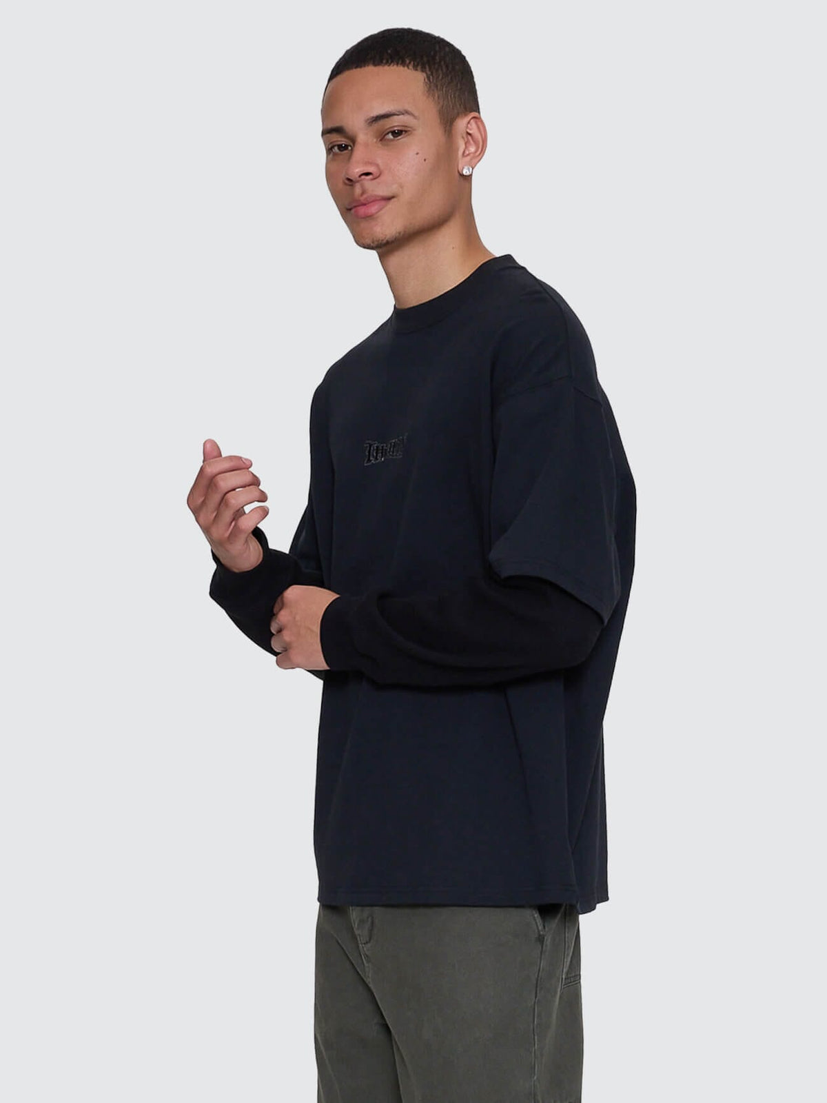 Mens Web Of Deceit Layer Box Crop Oversize Long Sleeve T Shirt Faded Black - Image 5