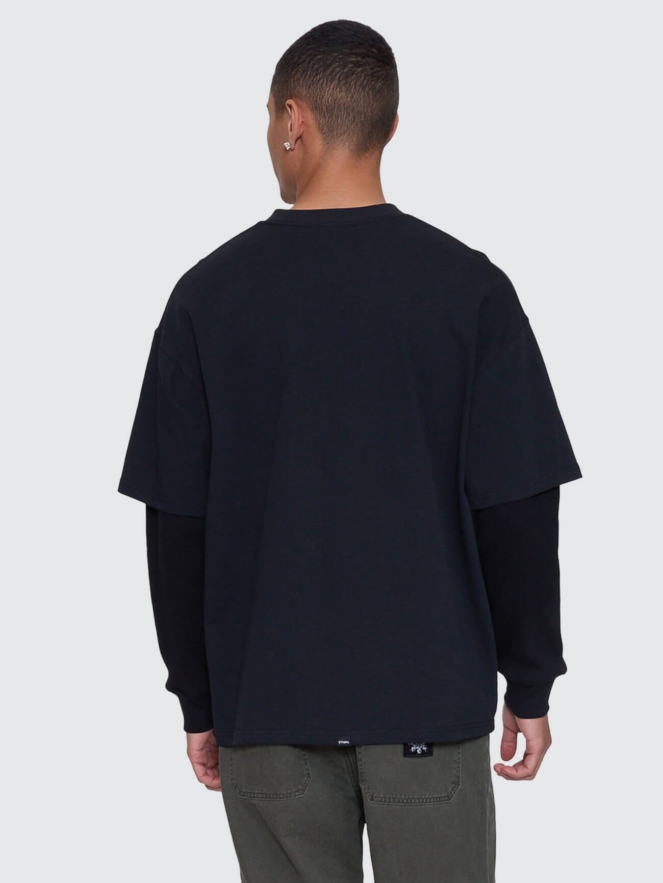 Mens Web Of Deceit Layer Box Crop Oversize Long Sleeve T Shirt Faded Black - Image 6