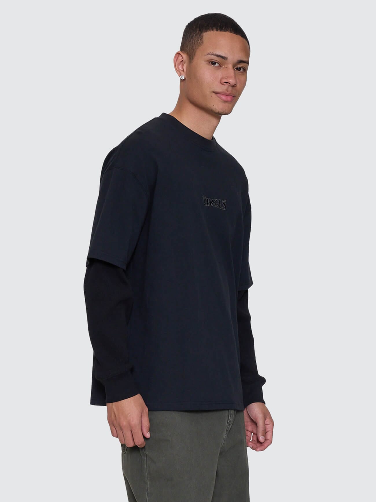 Mens Web Of Deceit Layer Box Crop Oversize Long Sleeve T Shirt Faded Black - Image 7