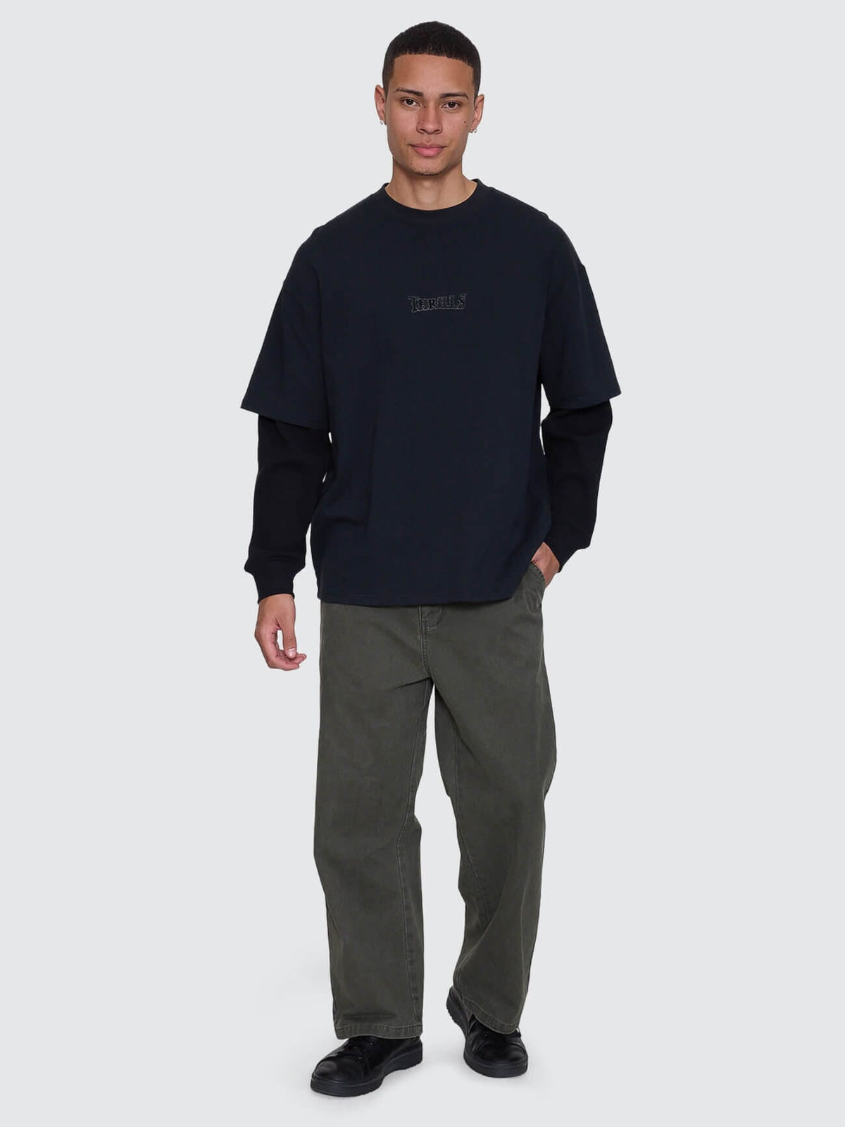 Mens Web Of Deceit Layer Box Crop Oversize Long Sleeve T Shirt Faded Black - Image 8