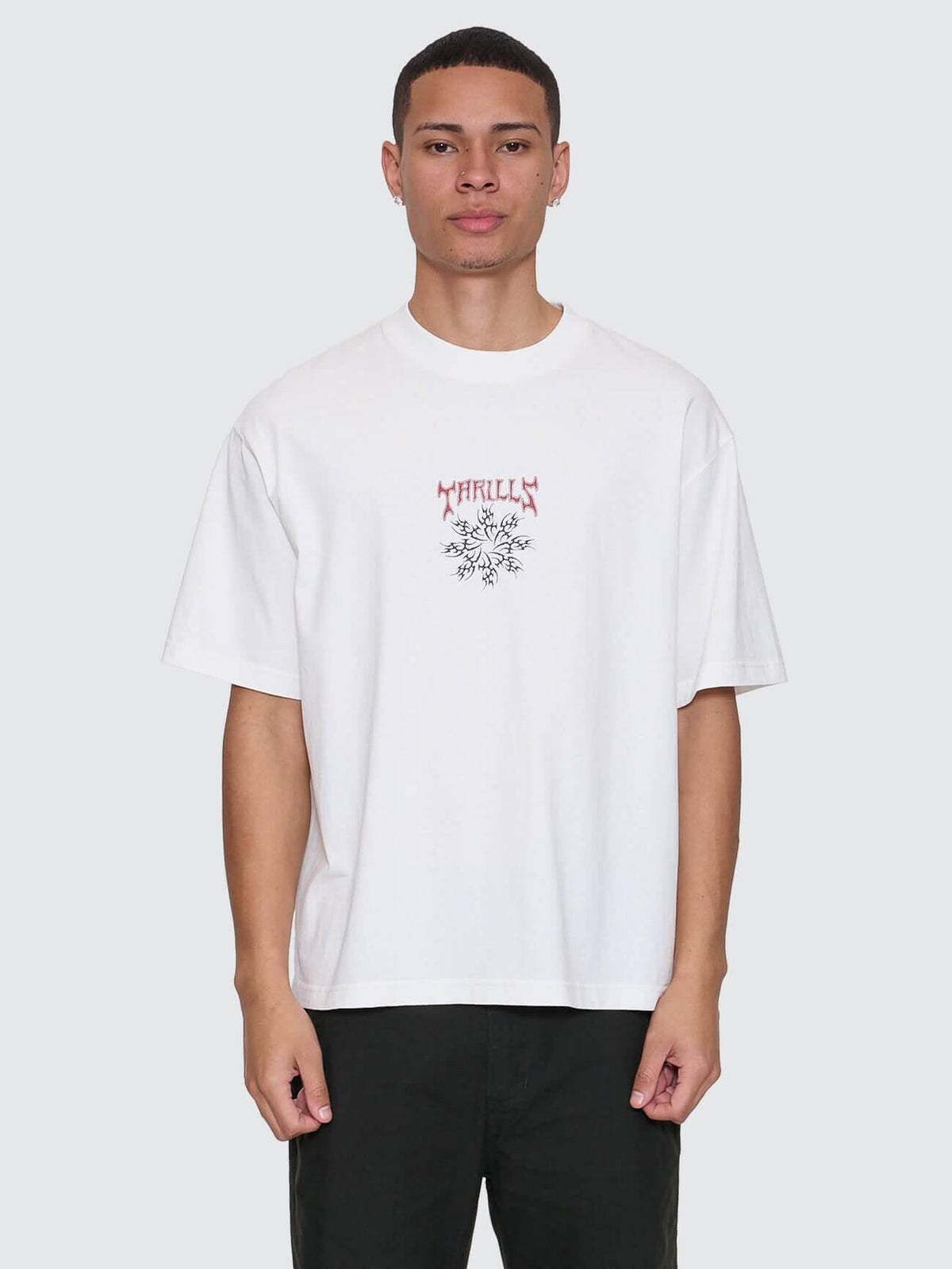 Mens Stagger Box Fit Oversize Cropped T Shirt Snow White - Image 9