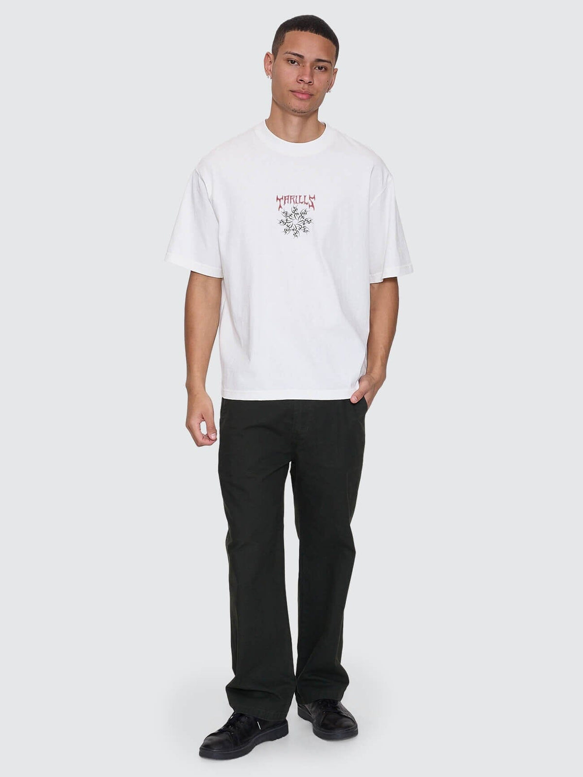 Mens Stagger Box Fit Oversize Cropped T Shirt Snow White - Image 4