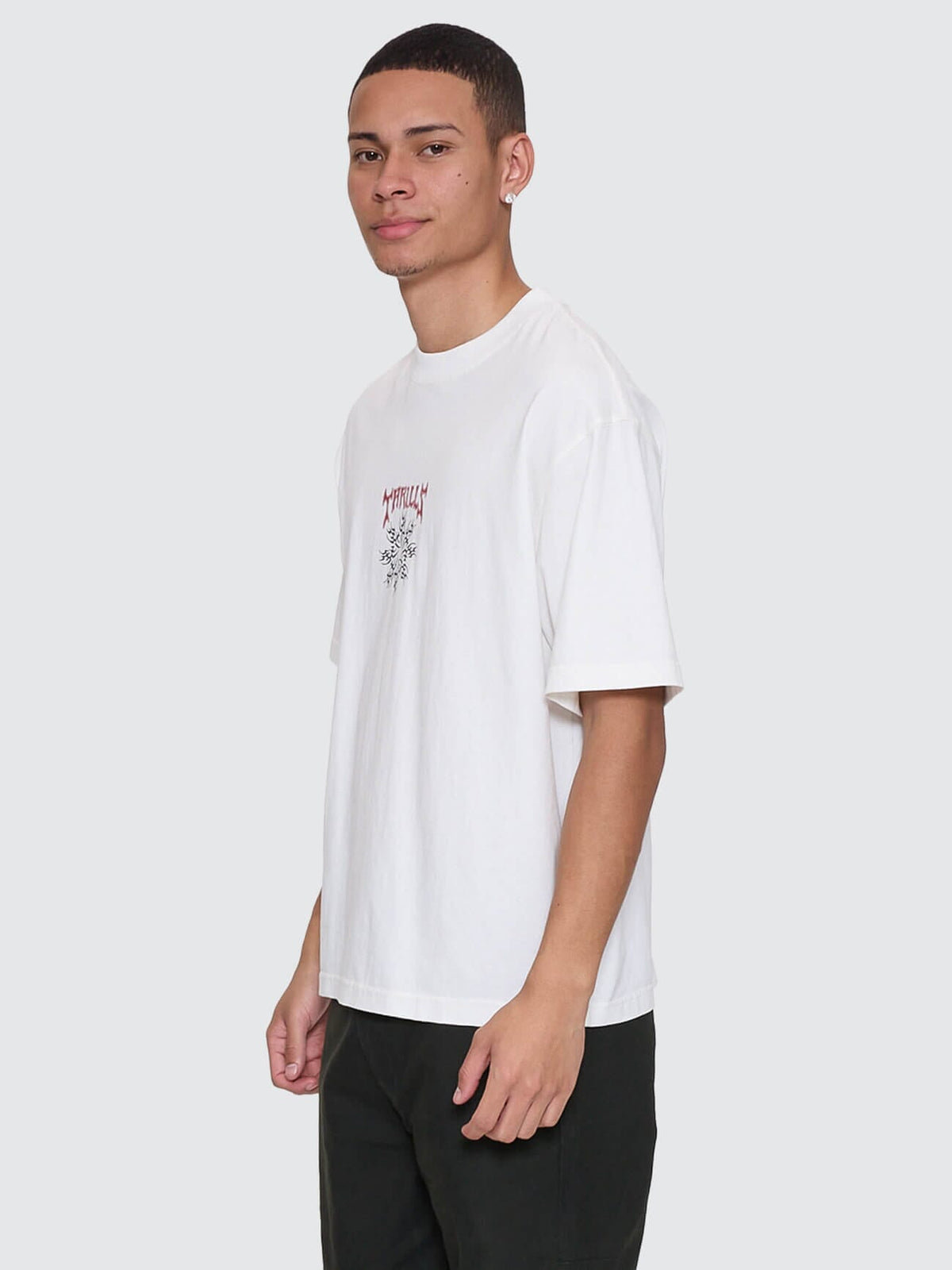 Mens Stagger Box Fit Oversize Cropped T Shirt Snow White - Image 5