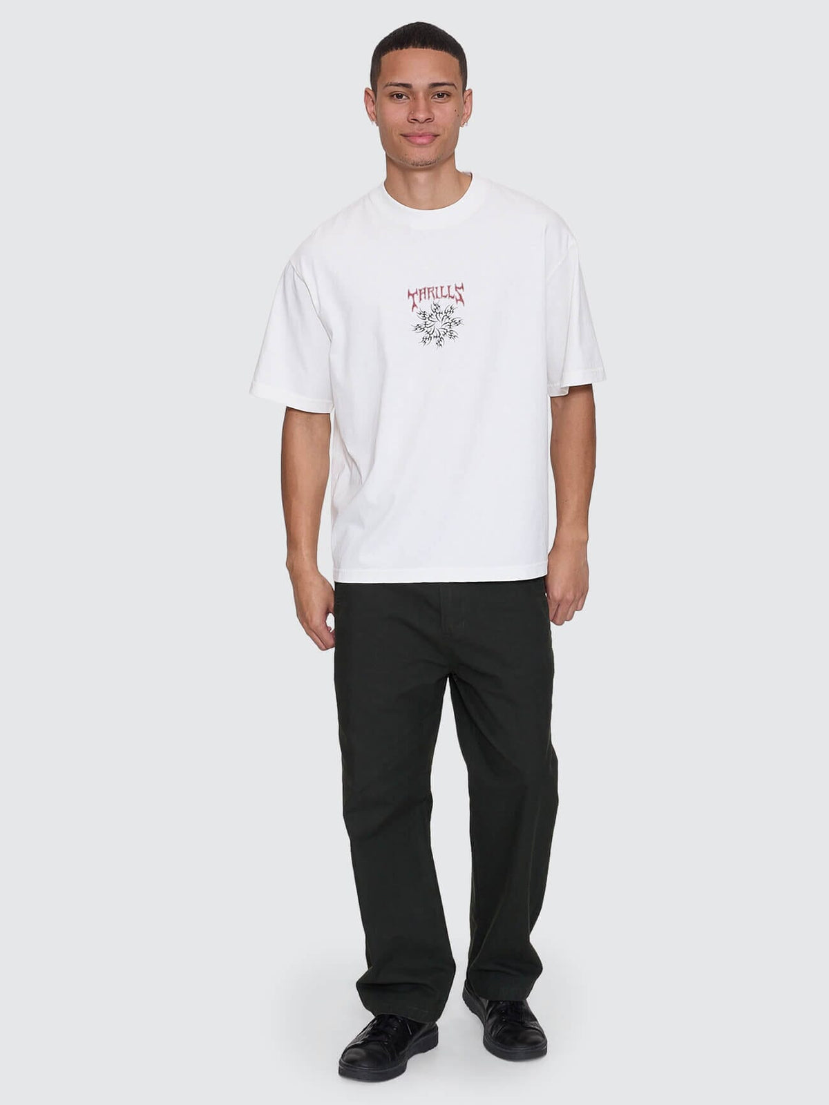 Mens Stagger Box Fit Oversize Cropped T Shirt Snow White - Image 8