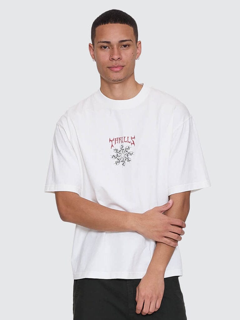Mens Stagger Box Fit Oversize Cropped T Shirt Snow White - Image 2