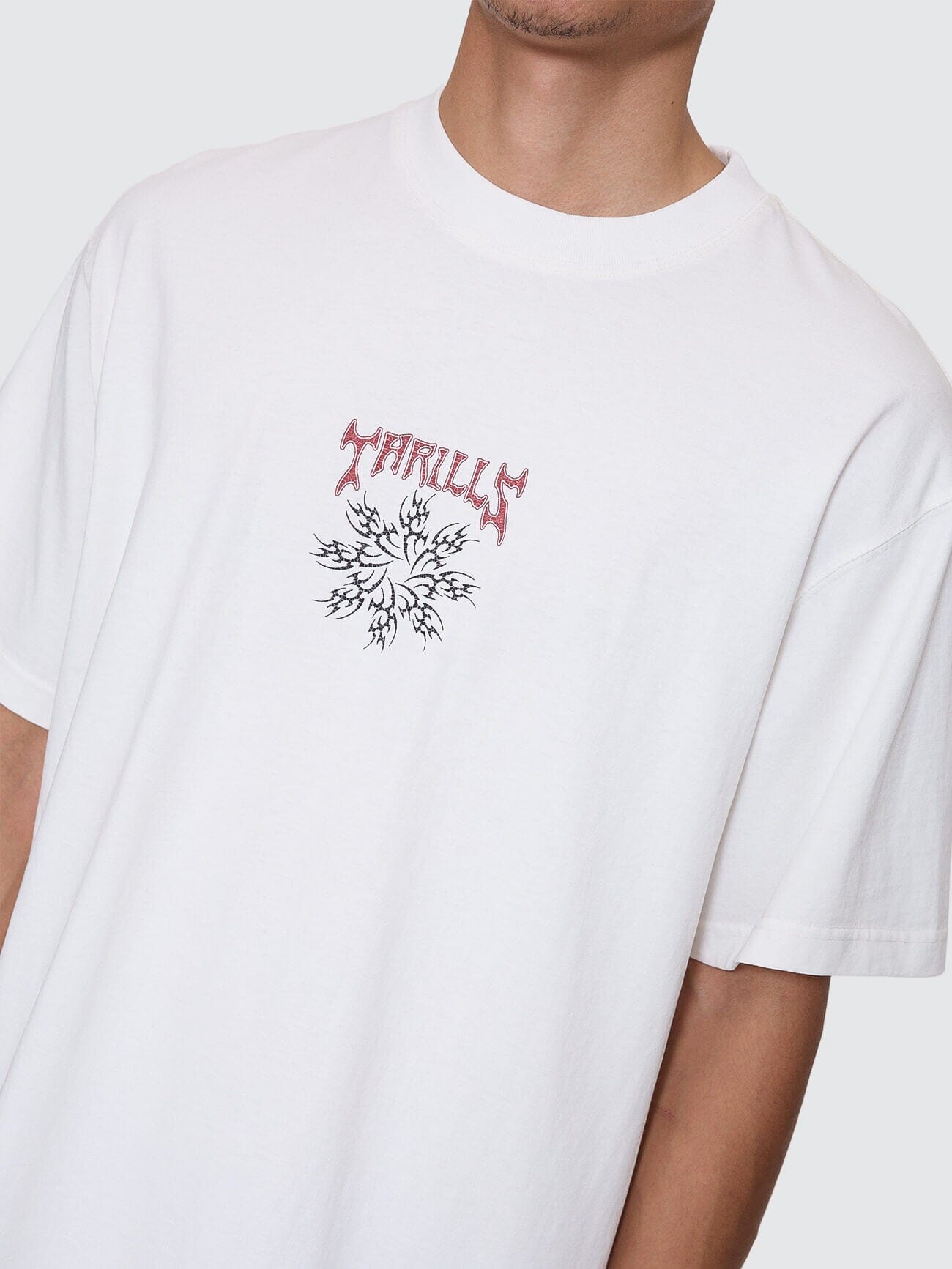 Mens Stagger Box Fit Oversize Cropped T Shirt Snow White - Image 3