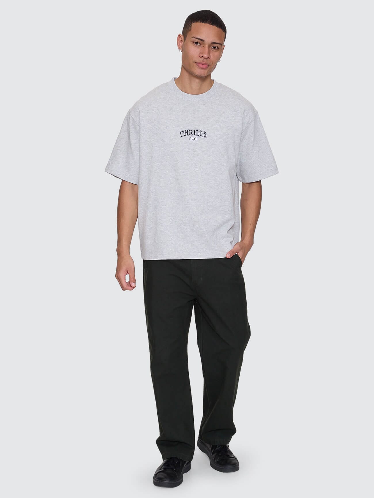 Mens Victory Embro Box Fit Oversize Cropped T Shirt Snow Marle - Image 3
