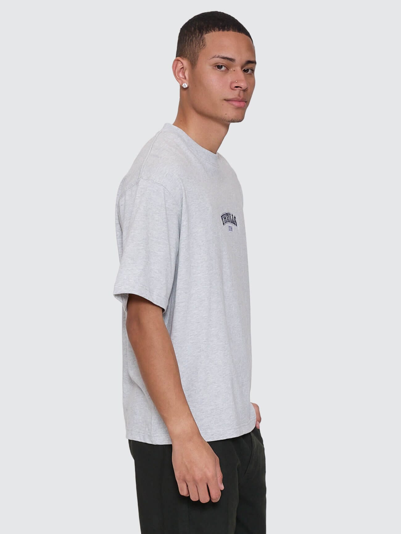 Mens Victory Embro Box Fit Oversize Cropped T Shirt Snow Marle - Image 6