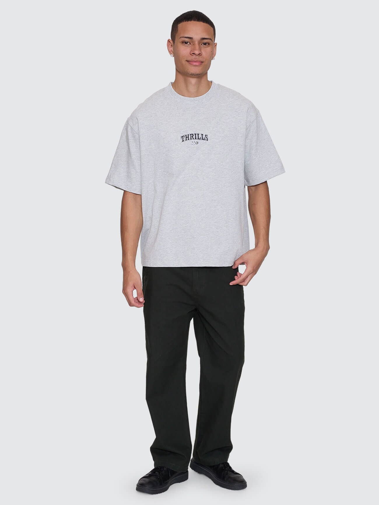 Mens Victory Embro Box Fit Oversize Cropped T Shirt Snow Marle - Image 7