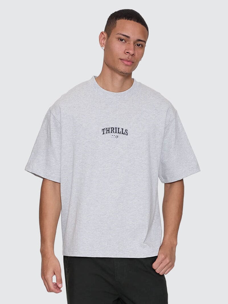 Mens Victory Embro Box Fit Oversize Cropped T Shirt Snow Marle - Image 1