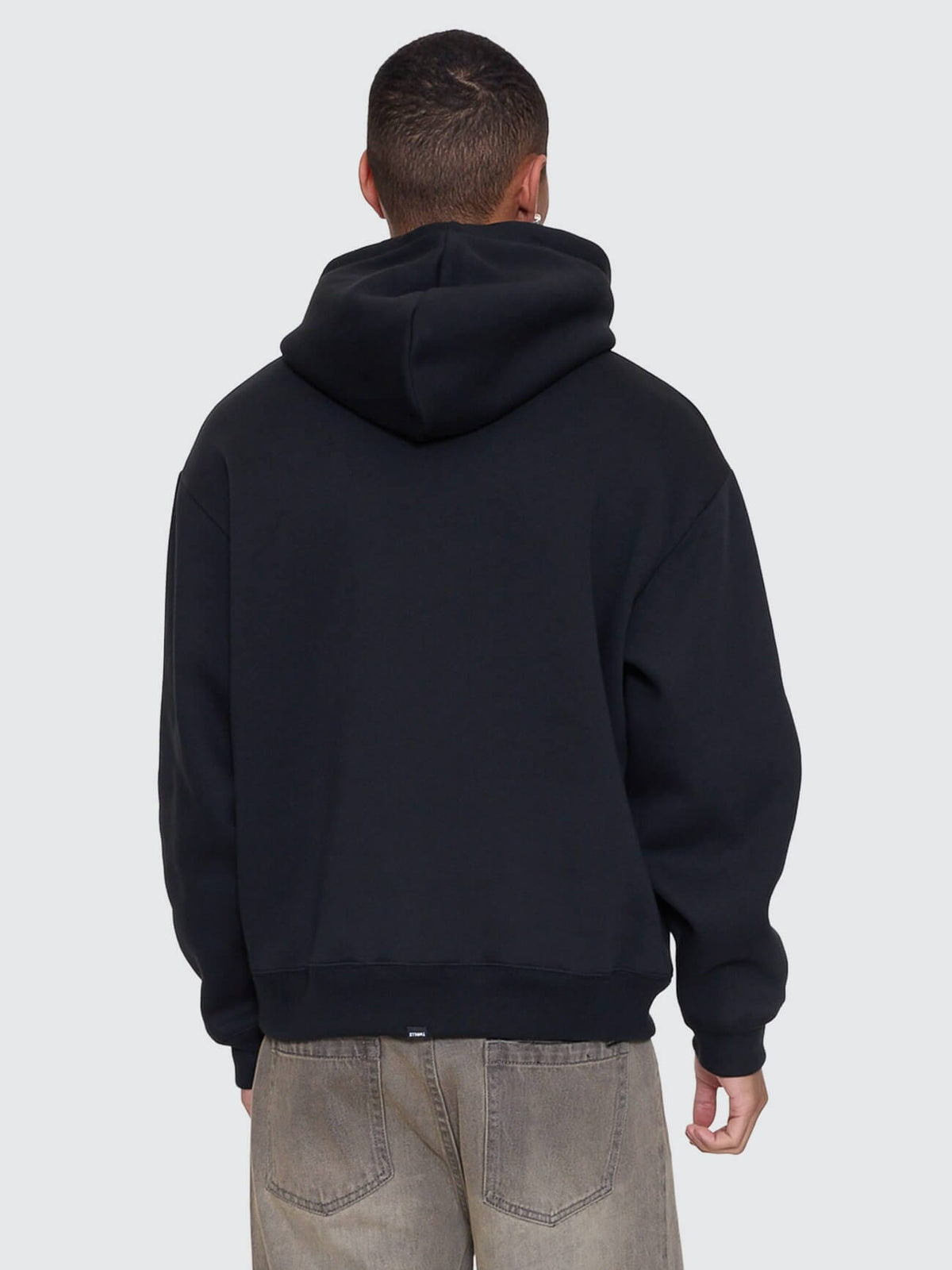 Mens Stagger Slouch Pull On Cropped Hoodie Washed Black - Image 5