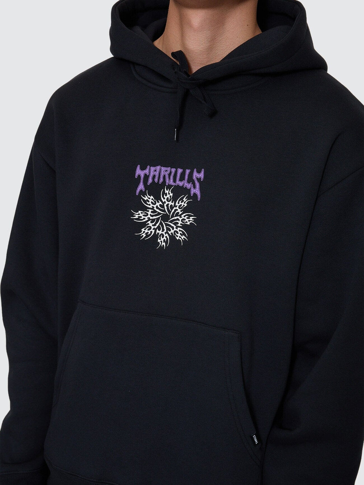 Mens Stagger Slouch Pull On Cropped Hoodie Washed Black - Image 2
