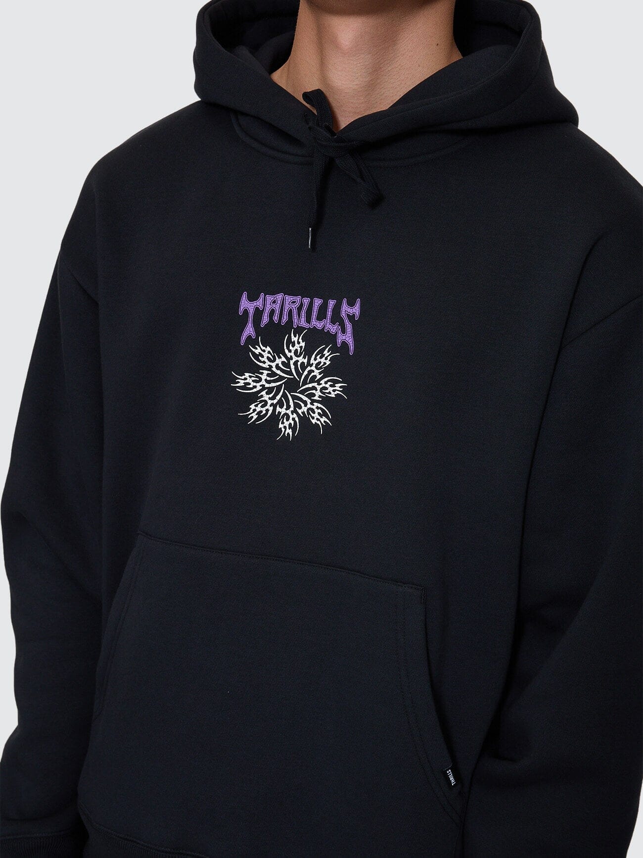 Mens Stagger Slouch Pull On Cropped Hoodie Washed Black - Image 2