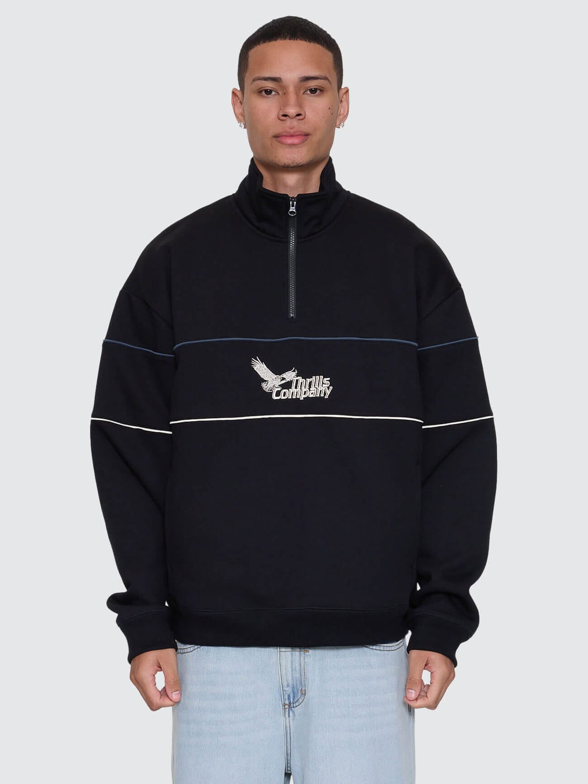 Mens Between Chaos & Calm Quarter Zip Sweater Black - Image 8