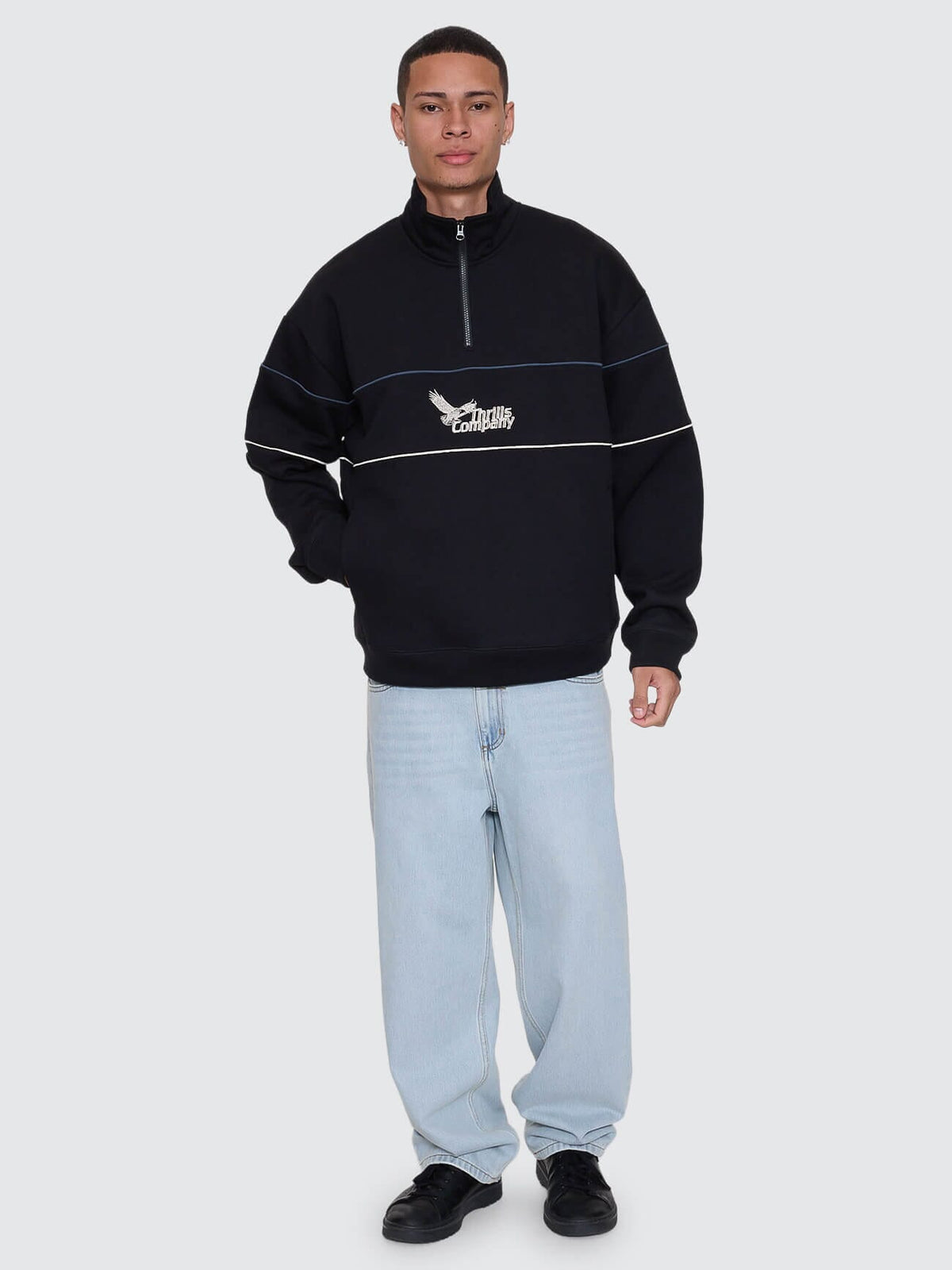 Mens Between Chaos & Calm Quarter Zip Sweater Black - Image 4