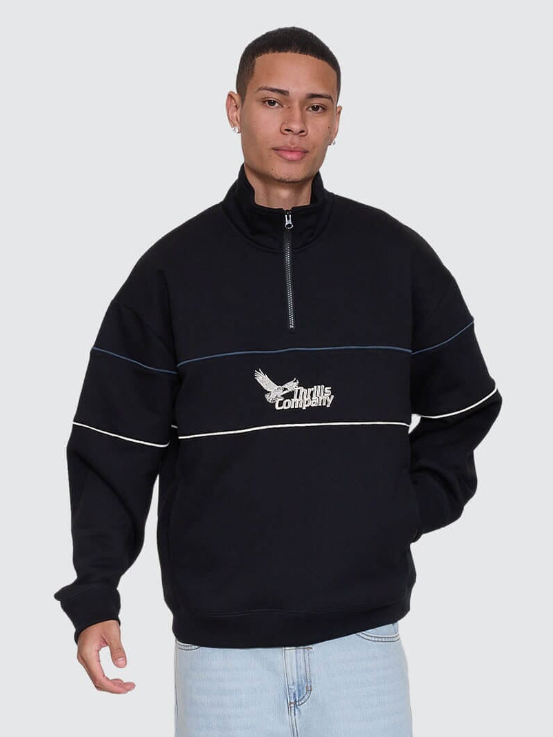 Mens Between Chaos & Calm Quarter Zip Sweater Black - Image 1
