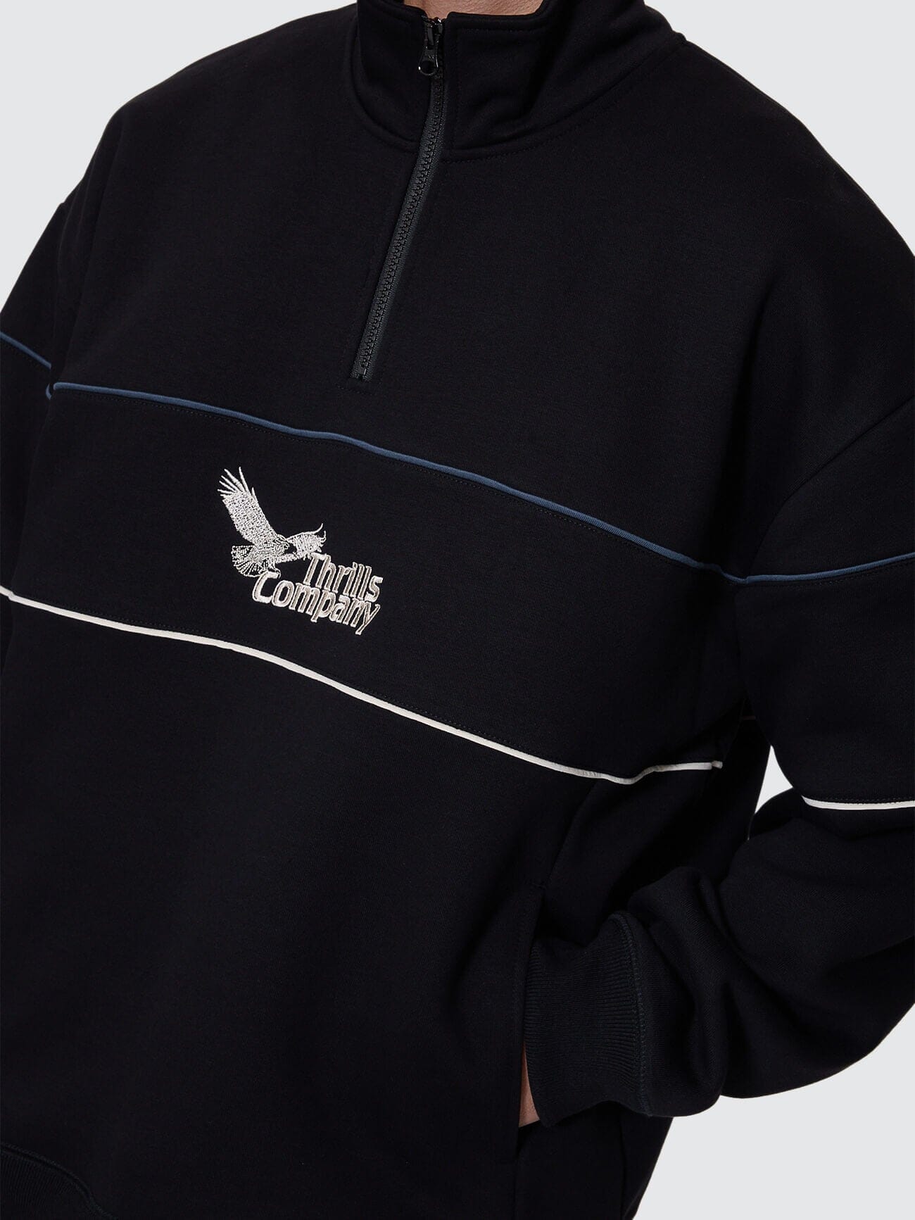 Mens Between Chaos & Calm Quarter Zip Sweater Black - Image 2