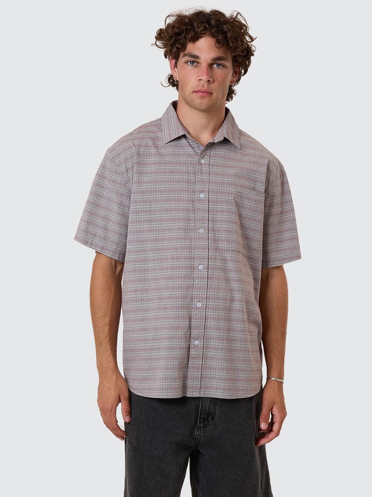 Minimal Thrills Stripe Check Short Sleeve Shirt