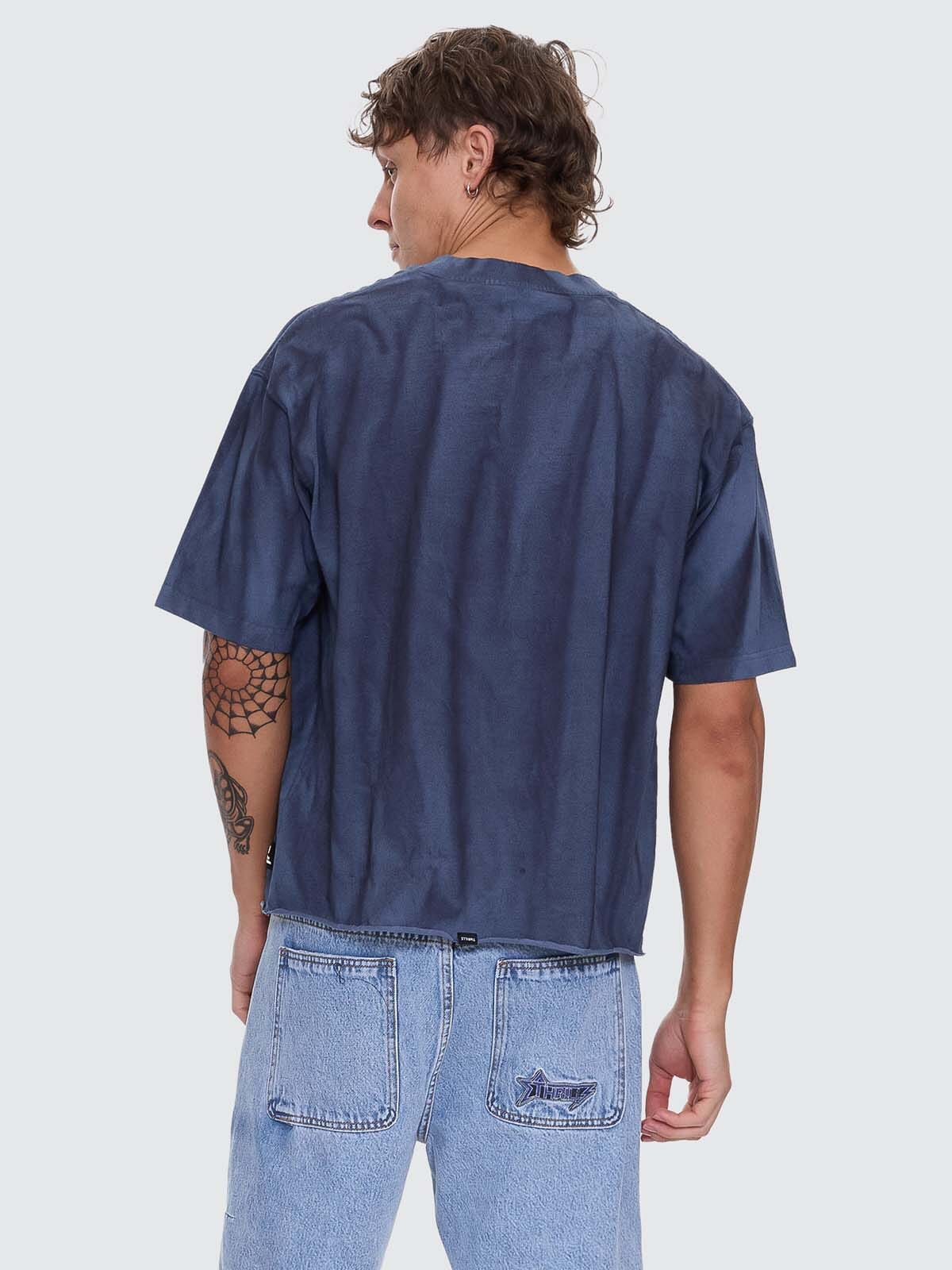 Mens Arts Sunfade Box Crop T Shirt Sunfade Bleach Indigo - Image 3