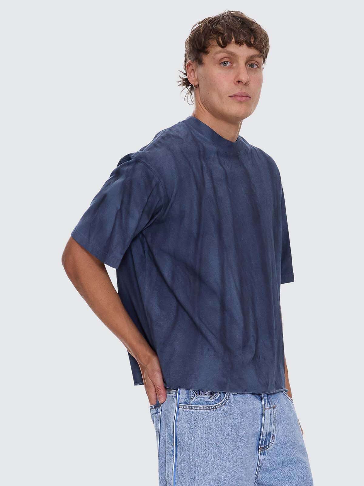 Mens Arts Sunfade Box Crop T Shirt Sunfade Bleach Indigo - Image 4
