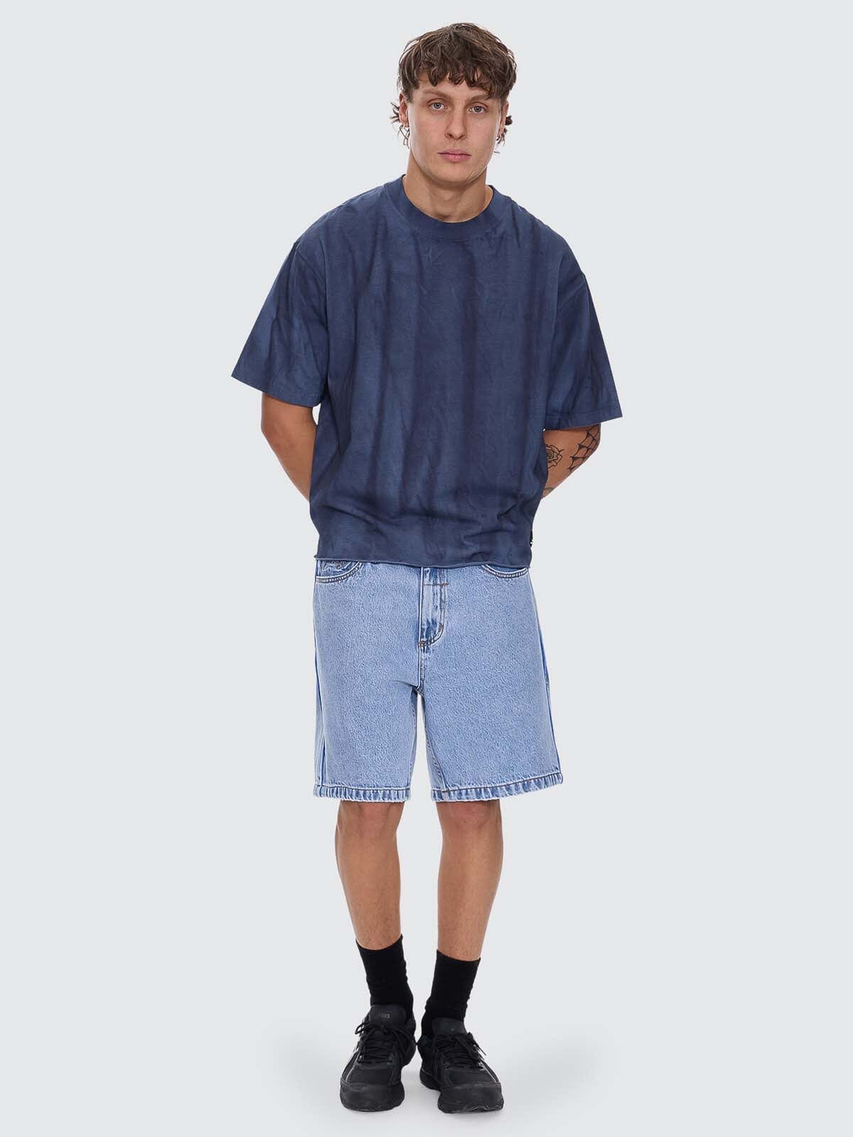 Mens Arts Sunfade Box Crop T Shirt Sunfade Bleach Indigo - Image 5