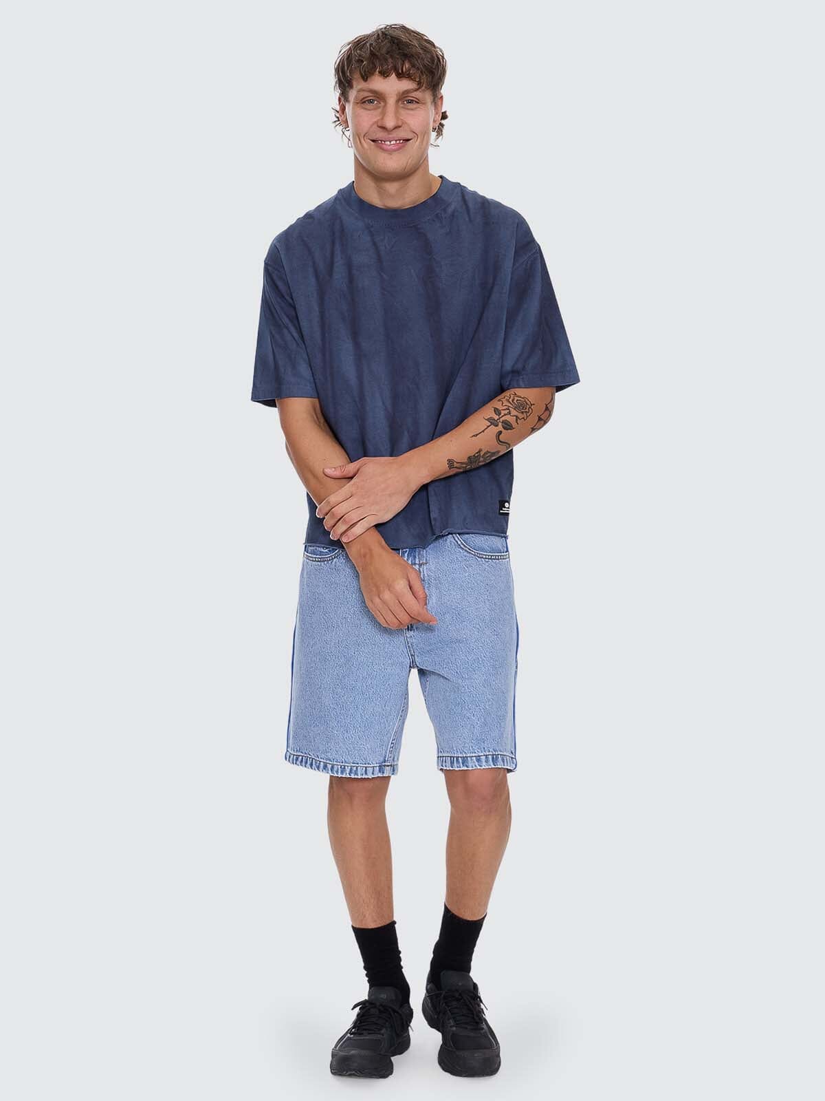 Mens Arts Sunfade Box Crop T Shirt Sunfade Bleach Indigo - Image 6