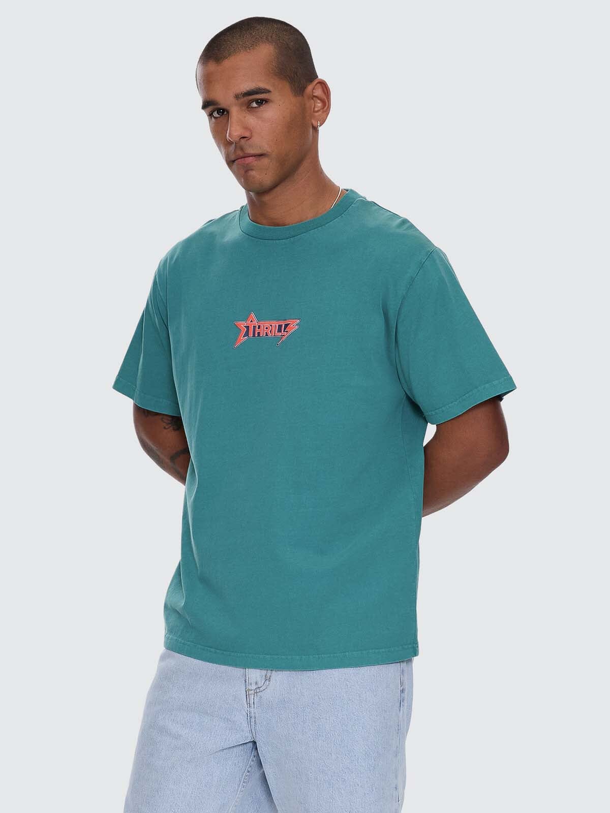 Mens Heavy Static Merch T Shirt New Teal - Image 5
