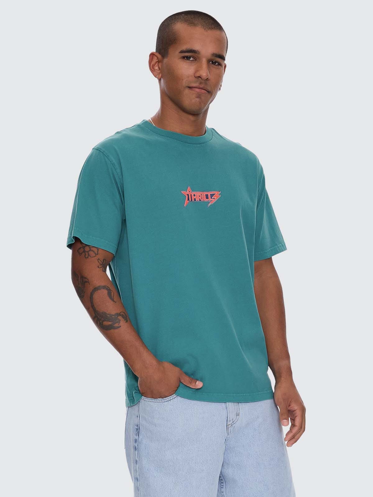 Mens Heavy Static Merch T Shirt New Teal - Image 1