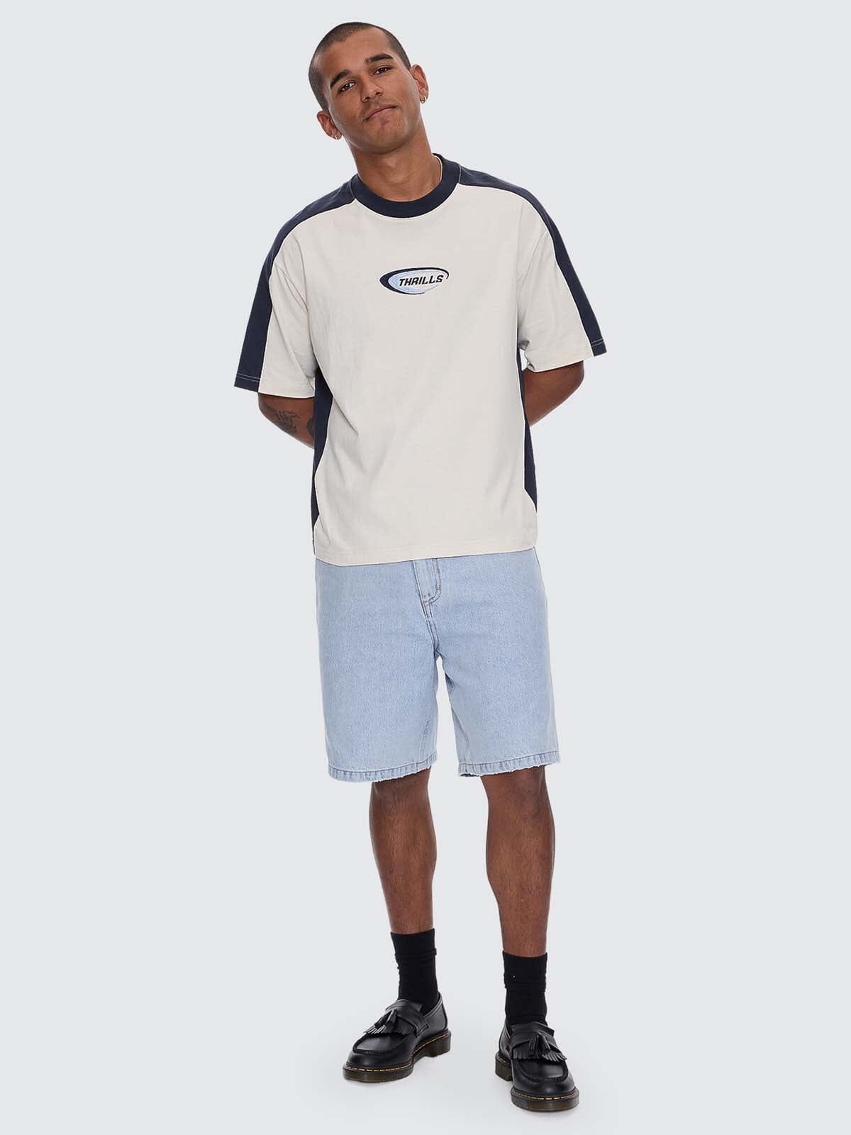 Mens Fusion Panel Box Crop T Shirt Heritage White - Image 6