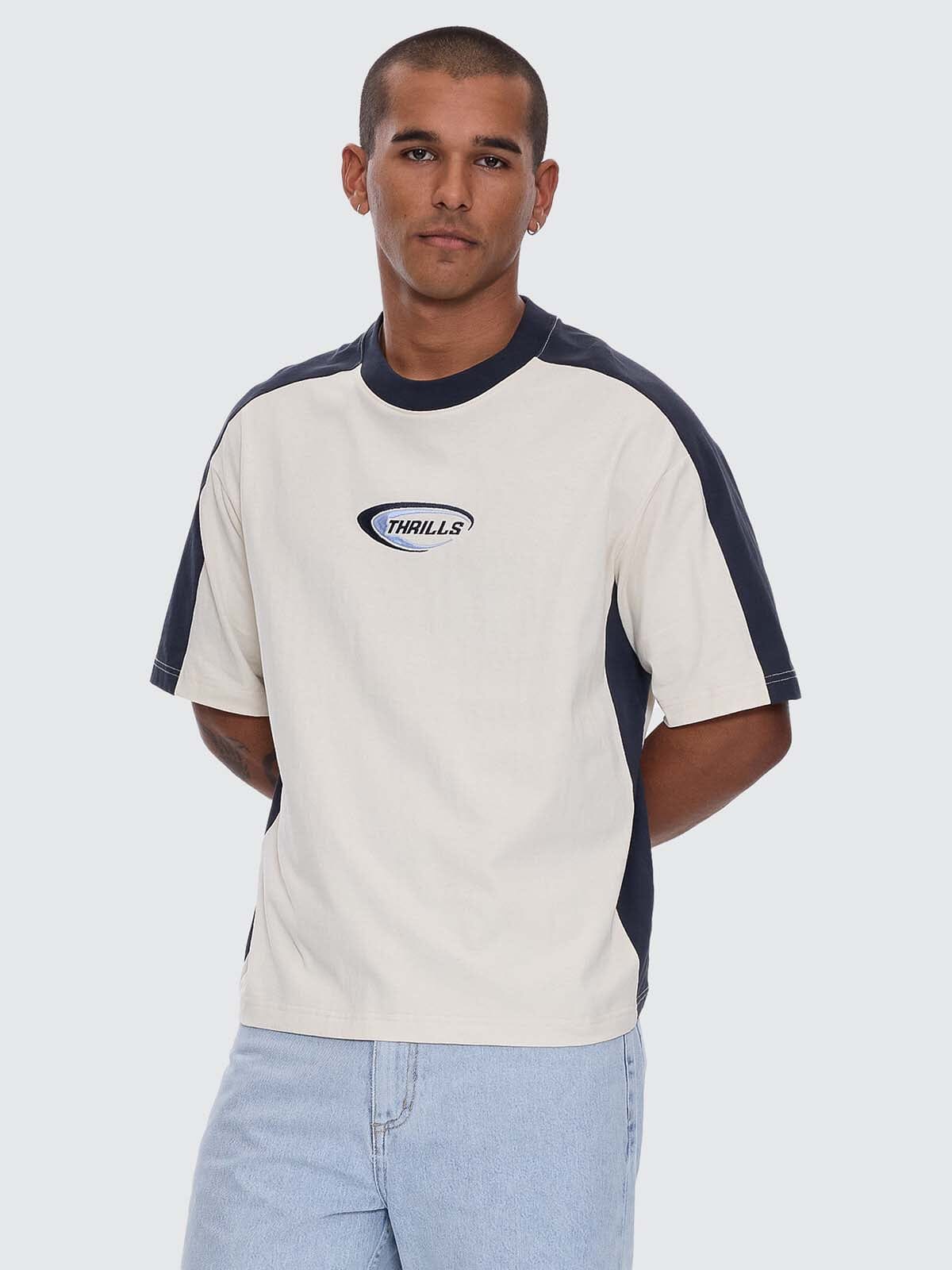 Mens Fusion Panel Box Crop T Shirt Heritage White - Image 3