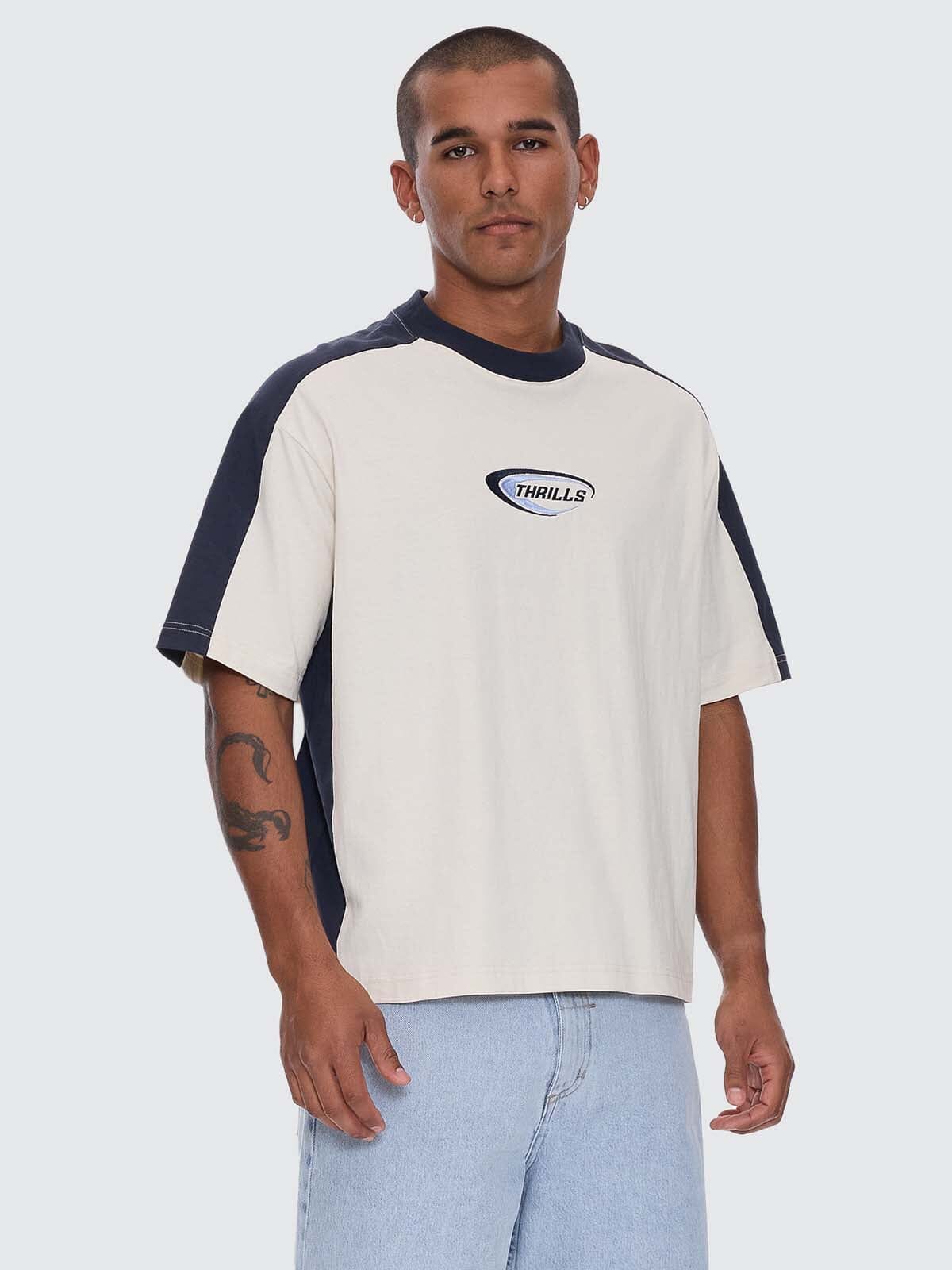 Mens Fusion Panel Box Crop T Shirt Heritage White - Image 5