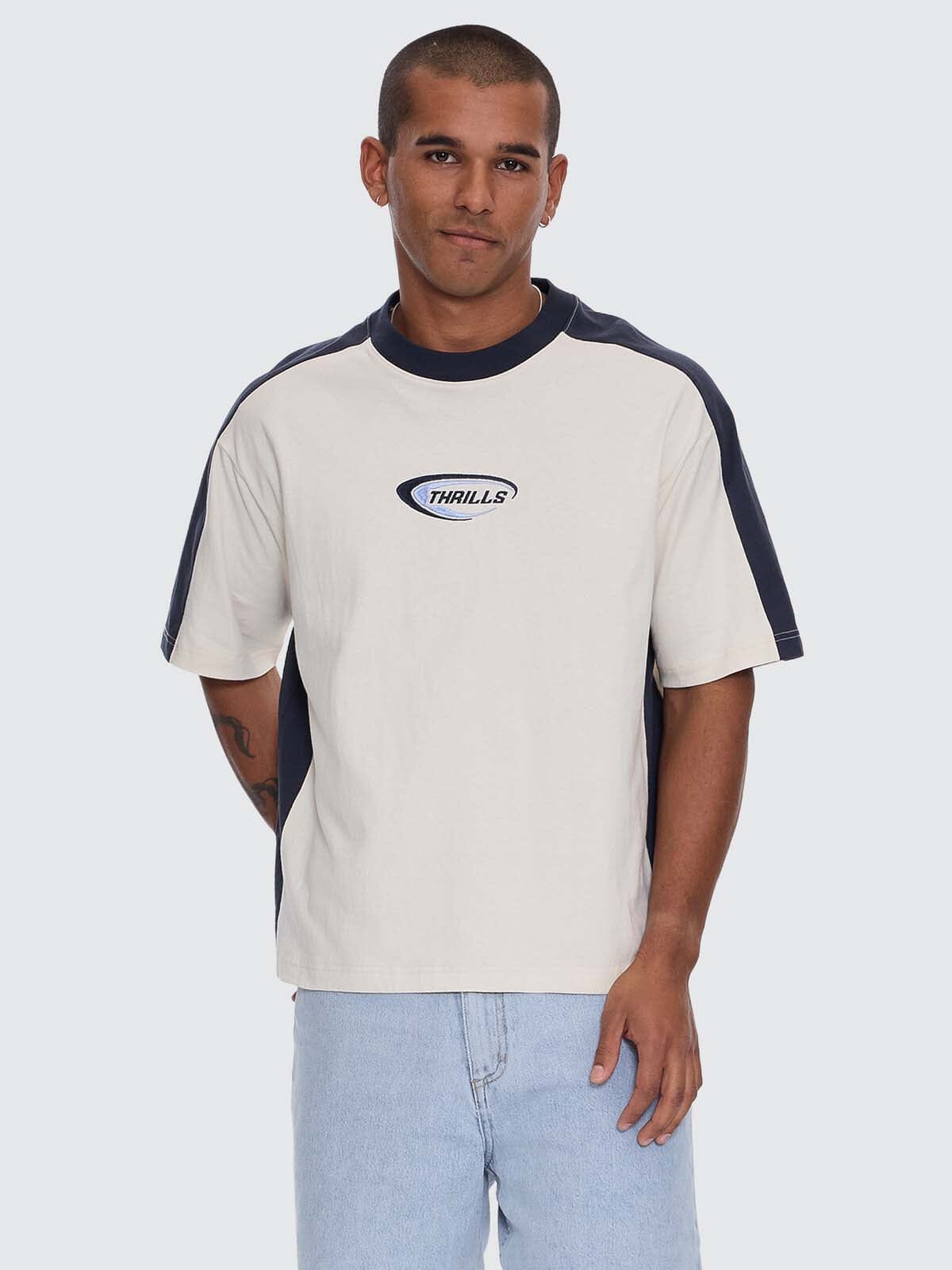 Mens Fusion Panel Box Crop T Shirt Heritage White - Image 1