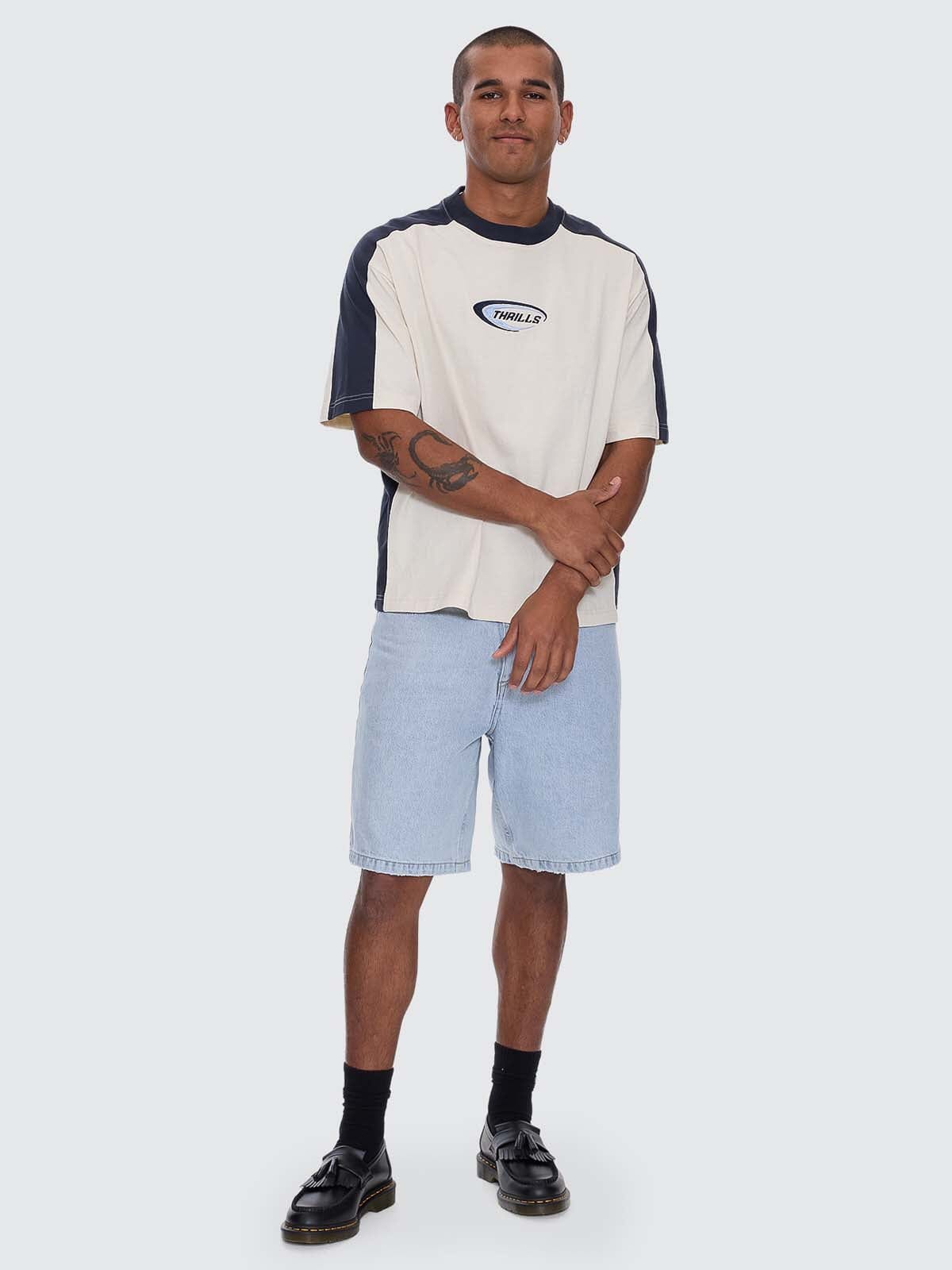 Mens Fusion Panel Box Crop T Shirt Heritage White - Image 2