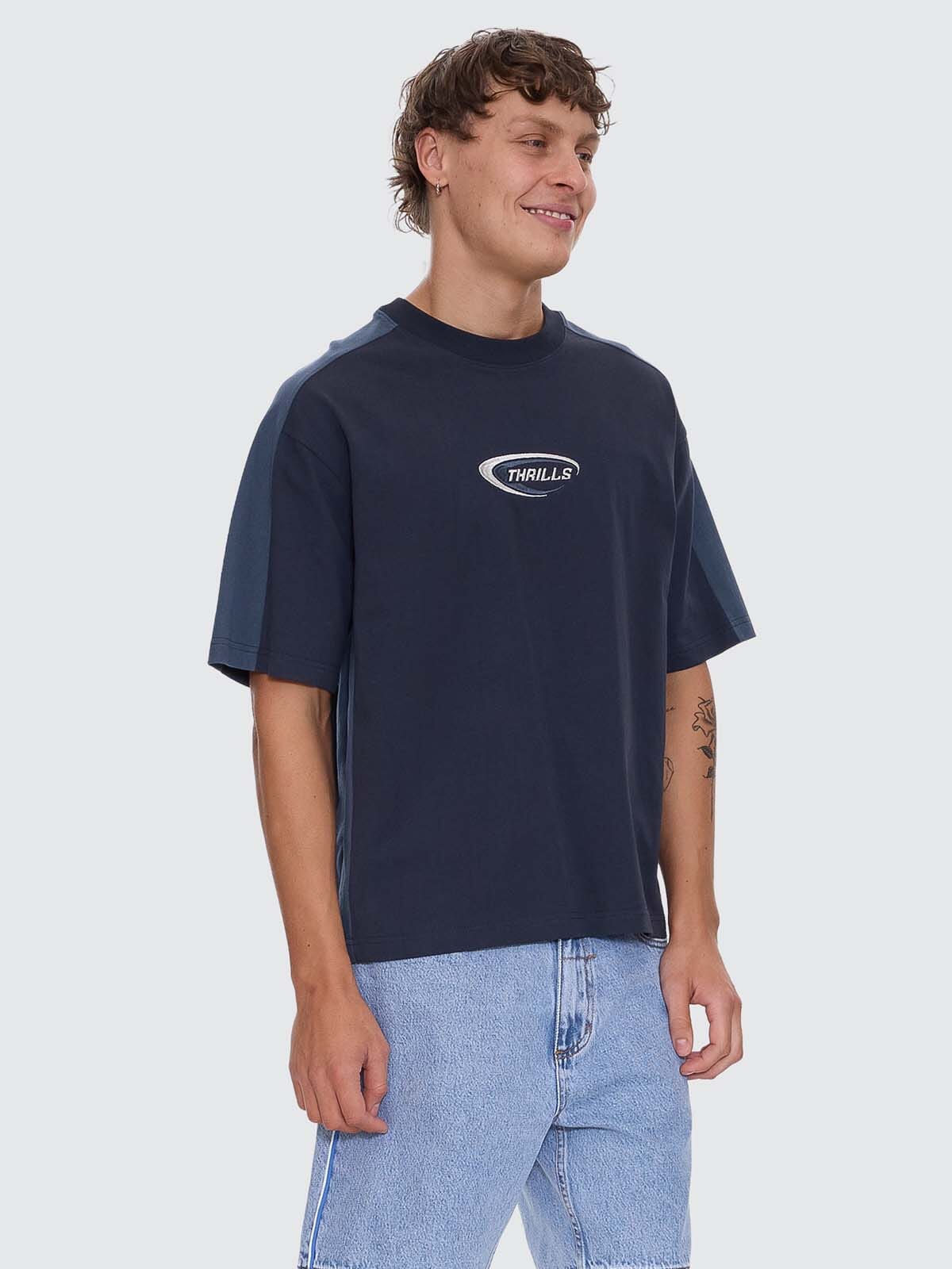 Mens Fusion Panel Box Crop T Shirt Total Eclipse - Image 5