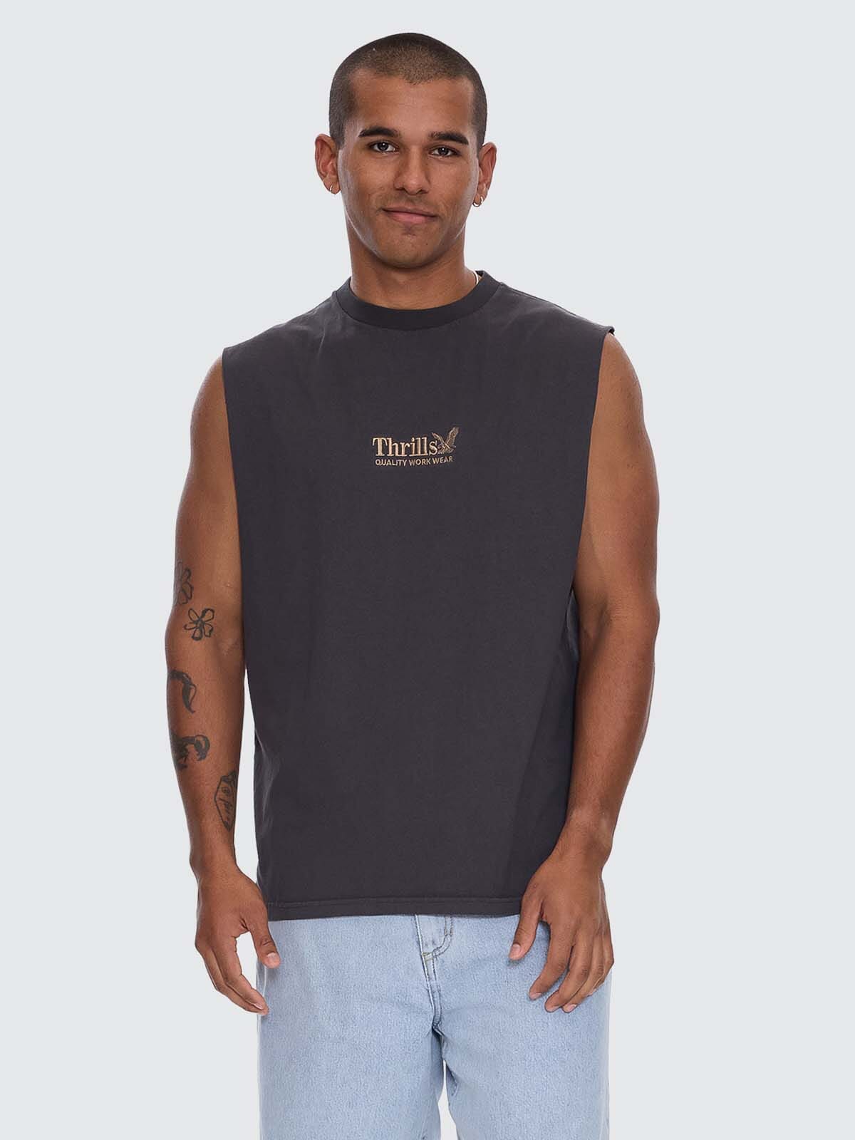 Mens Workwear Embro Muscle Tee Dark Charcoal - Image 1
