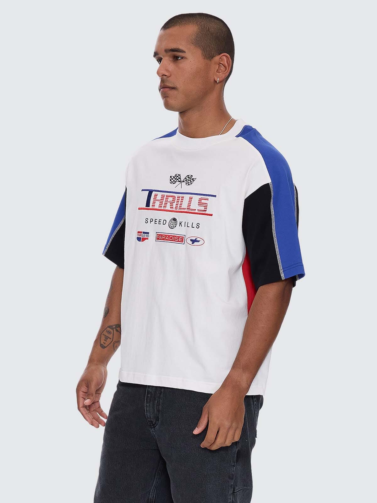 Mens Rapid Fire Panel Box Crop T Shirt Dirty White - Image 3