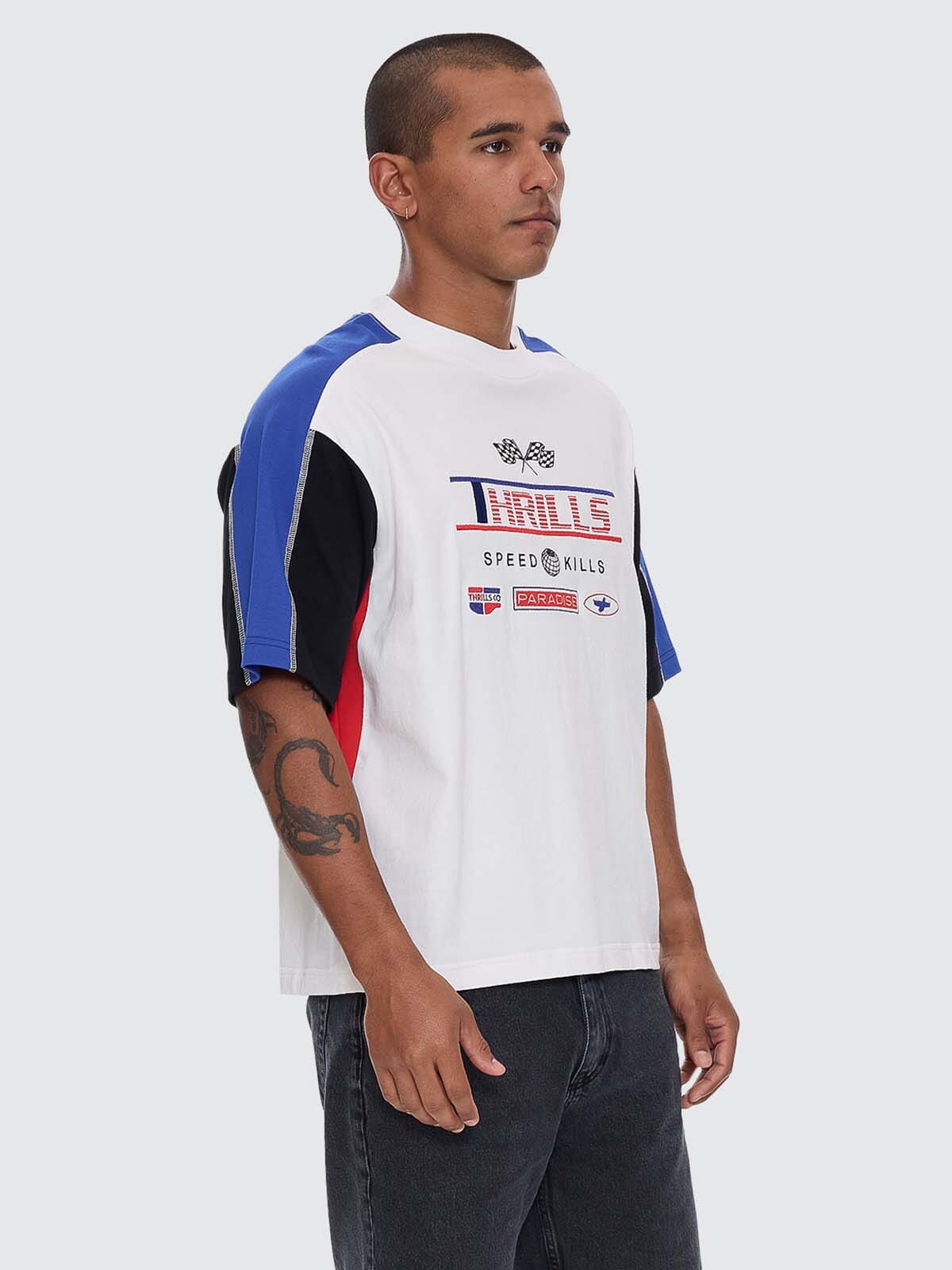 Mens Rapid Fire Panel Box Crop T Shirt Dirty White - Image 5