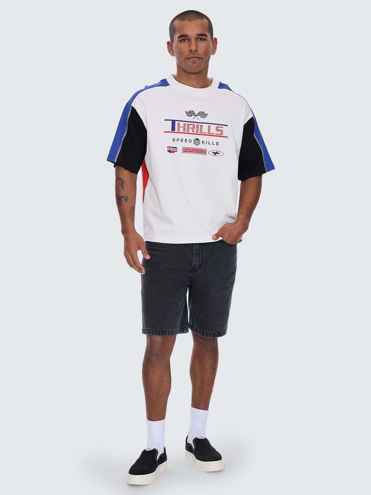 Mens Rapid Fire Panel Box Crop T Shirt Dirty White - Image 6