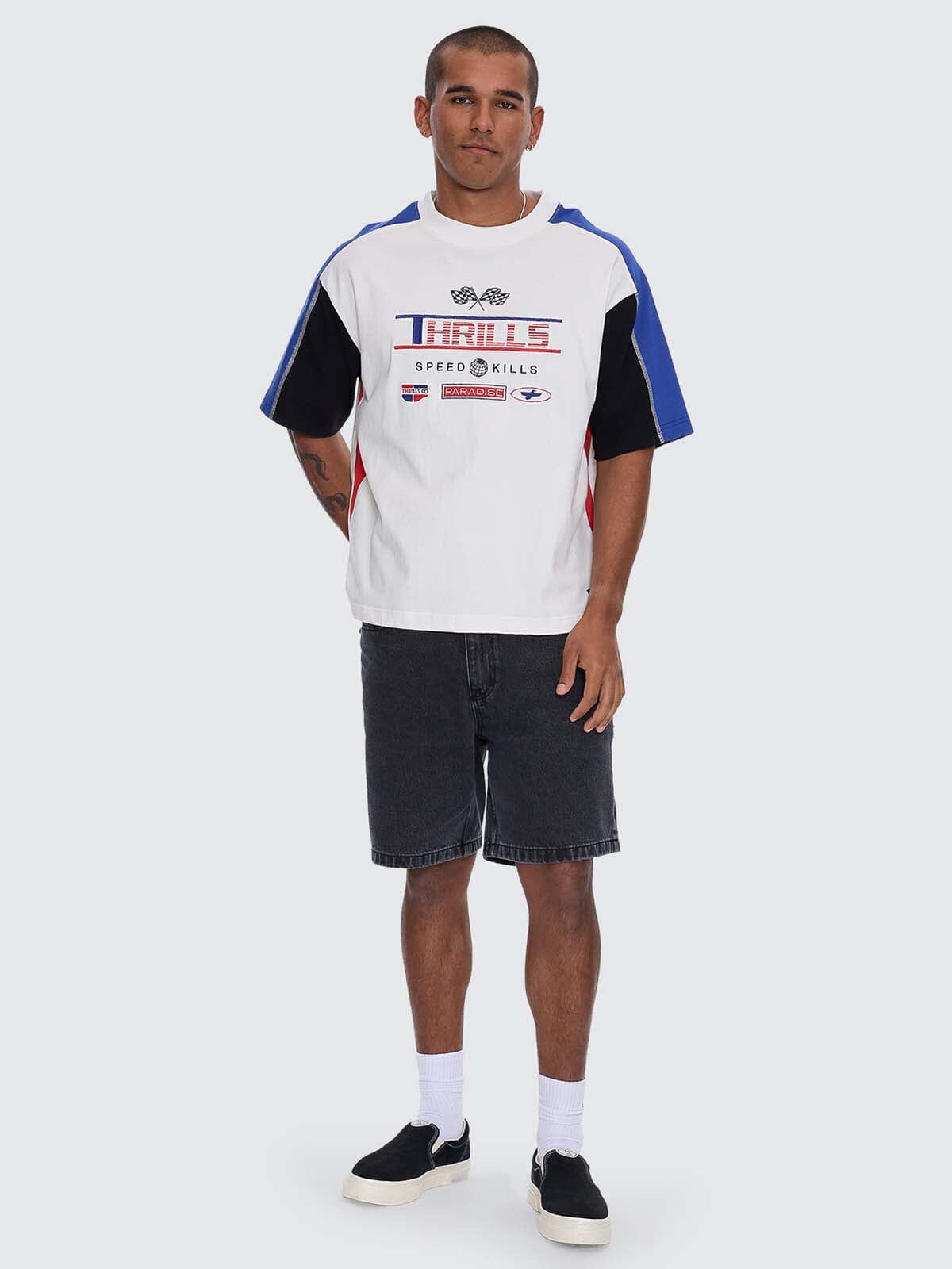 Mens Rapid Fire Panel Box Crop T Shirt Dirty White - Image 2