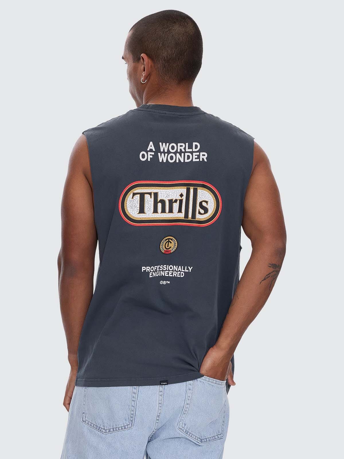 Mens Wonder World Merch Muscle Tee Ebony - Image 2
