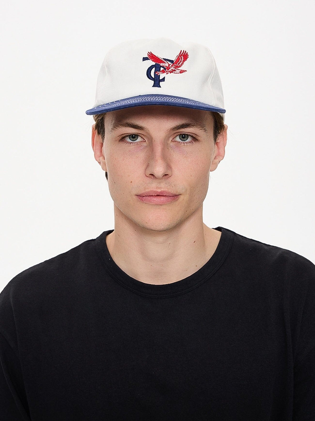 Mens Double Down 5 Panel Cap Heritage White / Guardian Navy - Image 3