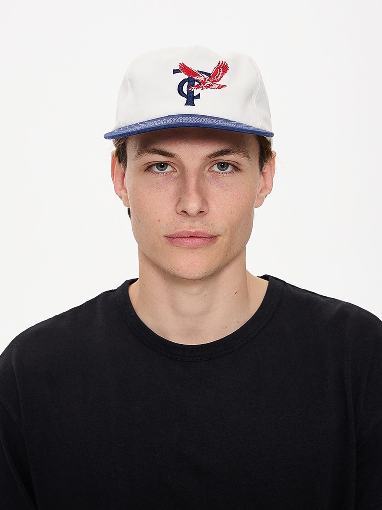 Mens Double Down 5 Panel Cap Heritage White / Guardian Navy - Image 3