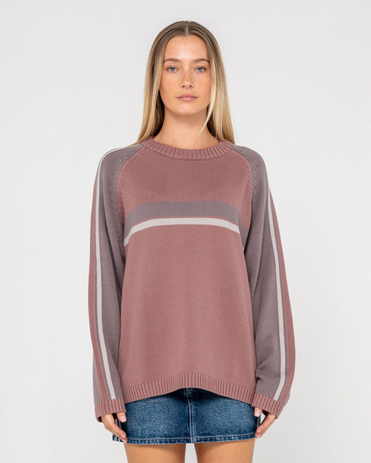 White Lines Two Crew Neck Knit Elderberry - Image 2